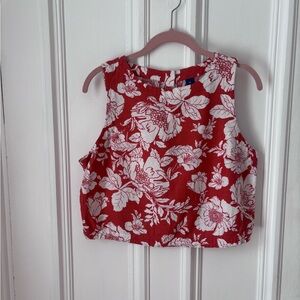 Women’s Old Navy Linen Floral Back Button Sleeveless Orange Blouse Size Medium